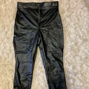 Black faux leather pants